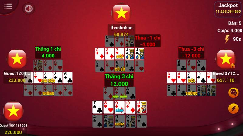 Cách tính chi khi chơi Mậu Binh với 4 người